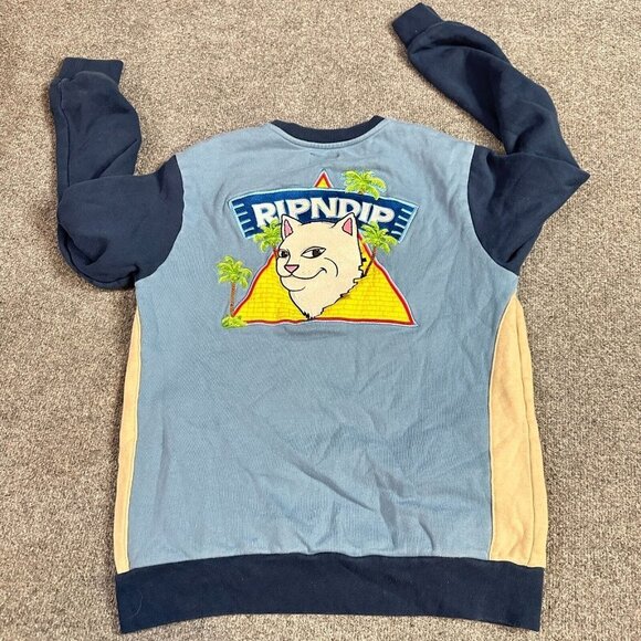 Ripndip Sweatshirt M Blue Cat Pyramid Embroidered Double Sided - Picture 1 of 11